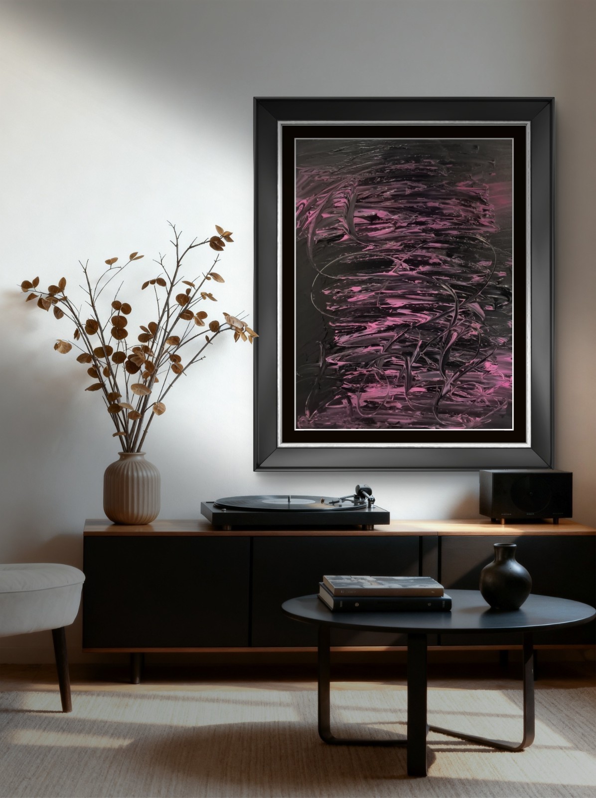 Trey Coppland, Black Heart Abstract Original Canvas Painting, 24 in Signed2026
