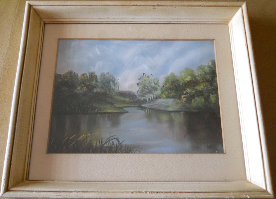 «Reflection», an unsigned pastel painting, 11.25″ x 13.25″ overall, circa 1950