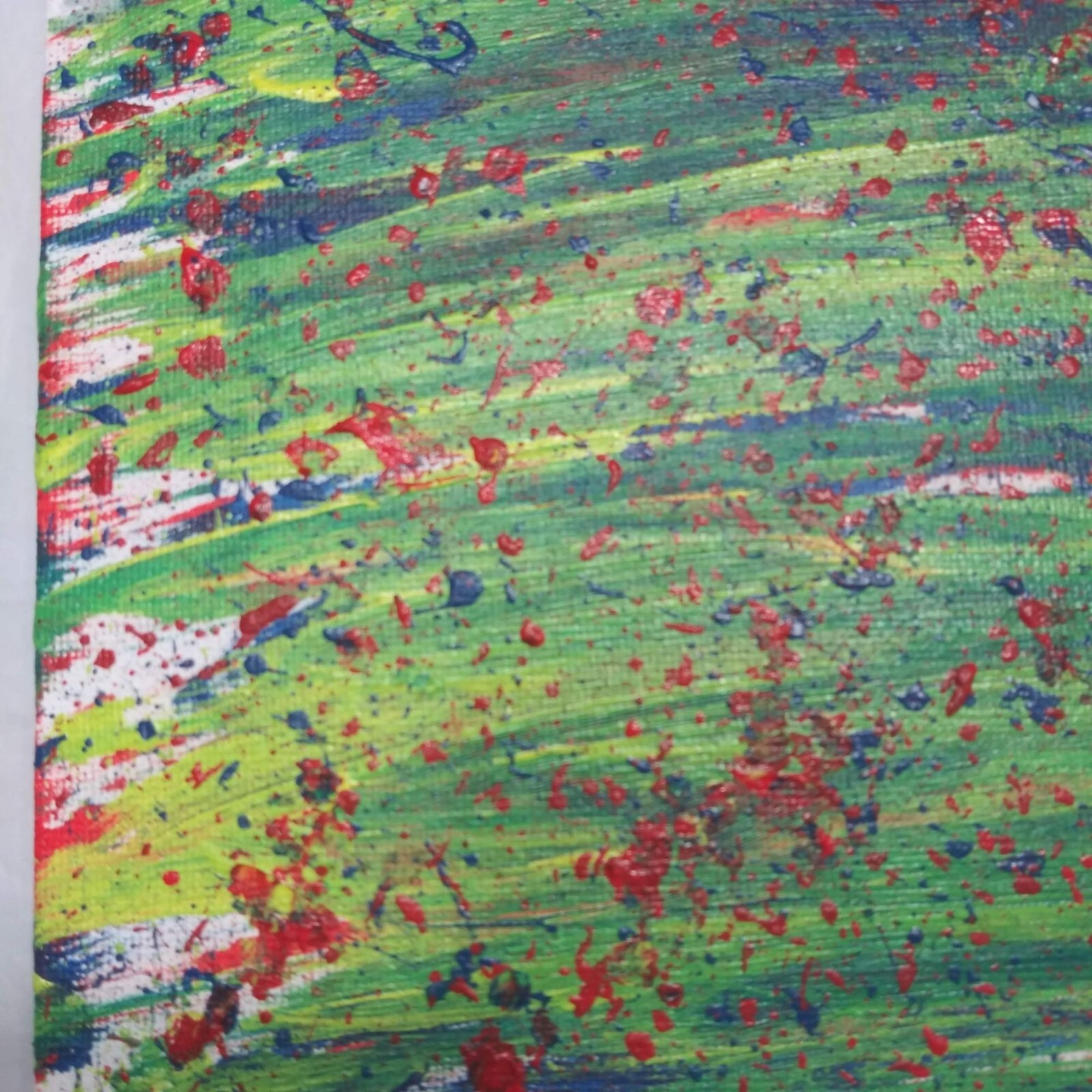 Original Abstract Acrylic Painting Green blue Yellow Canvas 8 x 10 Handmade Art