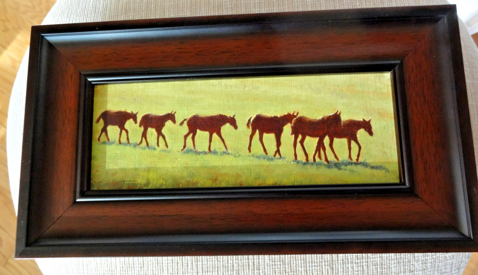 Painting Oil Original YEARLING PARADE Carol Lee Thompson -FRAMED 6.75″ x 12″