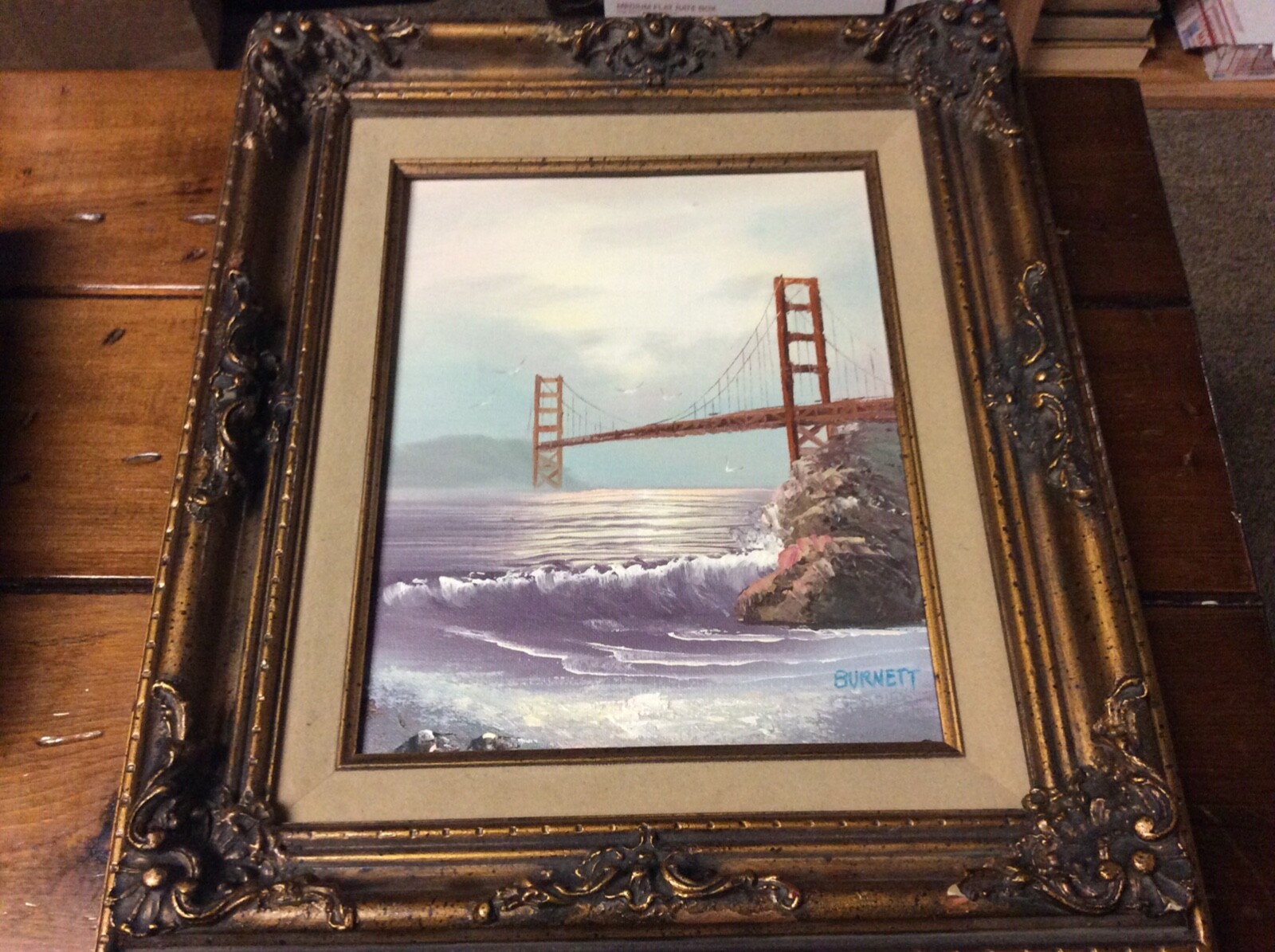 Caroline C. Burnett (1877-1950) Painting 8×10 Golden Gate Bridge FRAMED