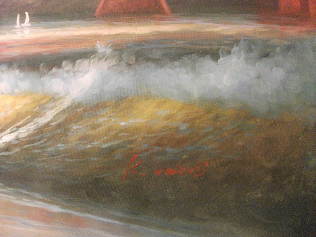 Hand painted and signed Huge bridge art OIL PAINTING ON CANVAS, 36″ x 48″