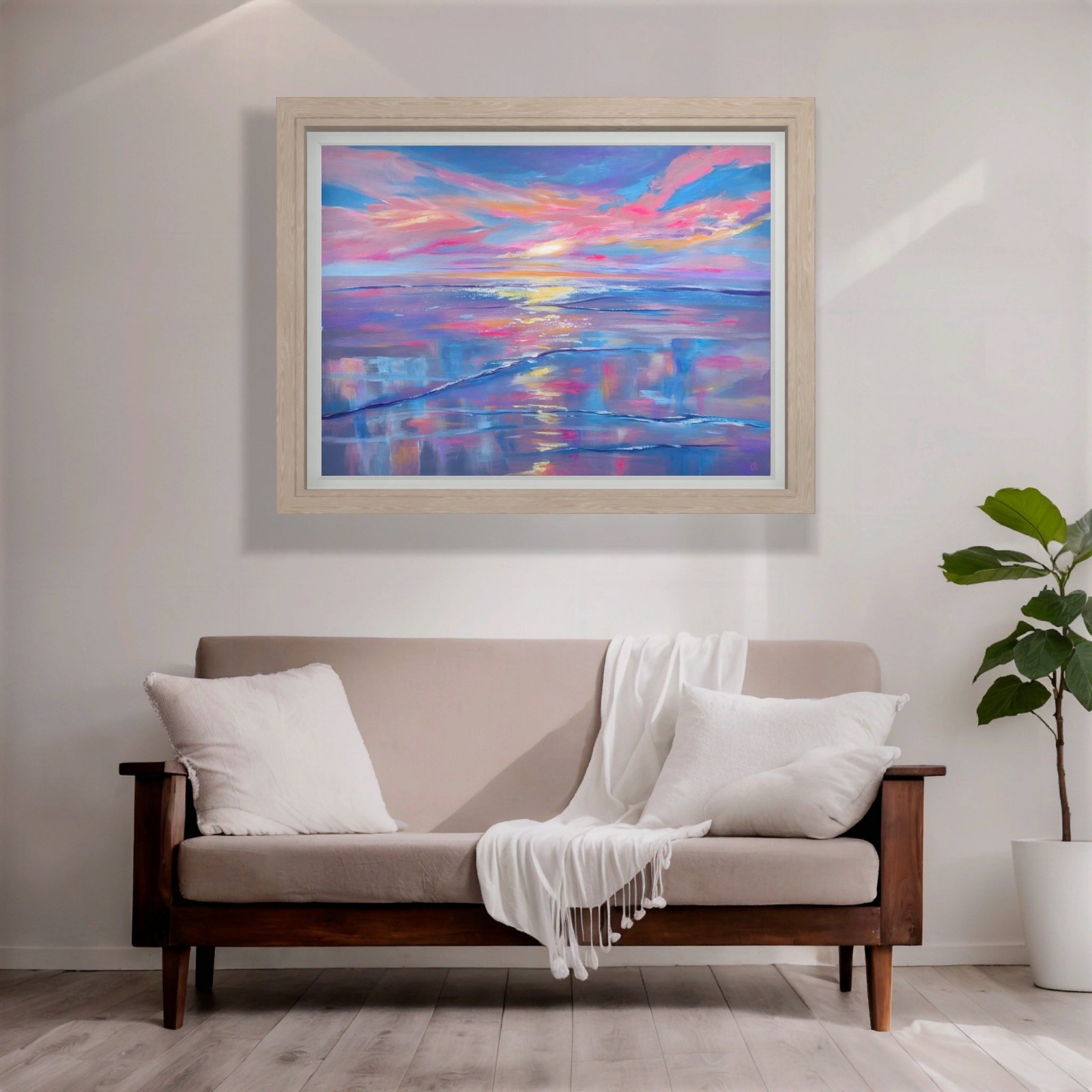 30×40 Beach Sunset. Original Acrylic Painting On Canvas. Abstract Seascape. COA