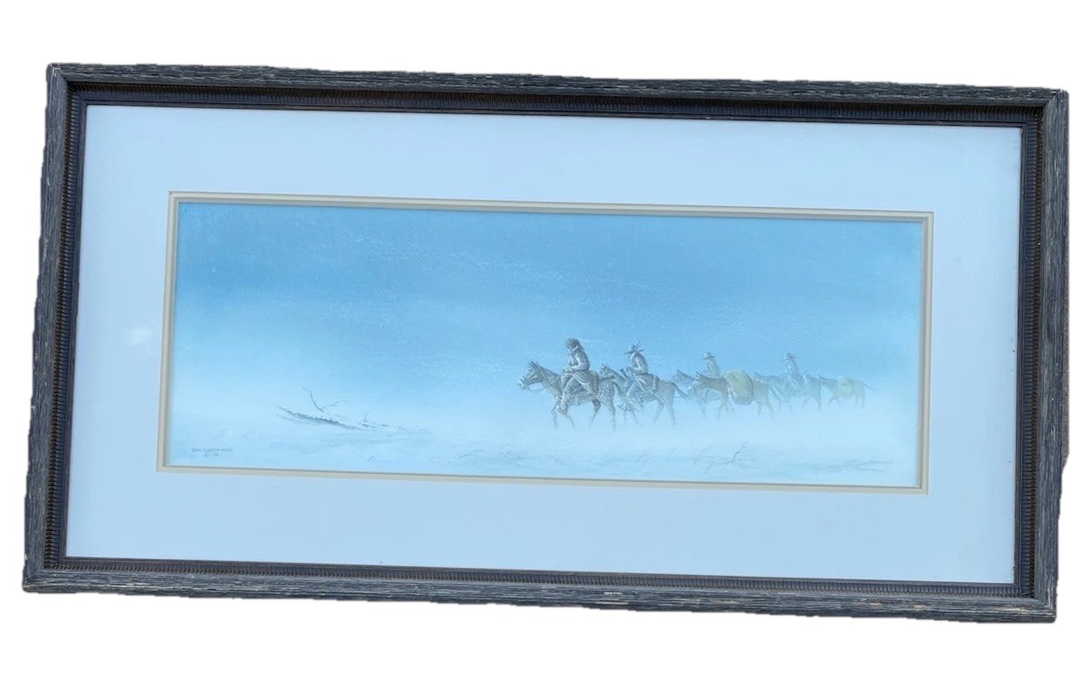 Vintage Don Griffiths «Winter Camp» Western Cowboy Painting Art