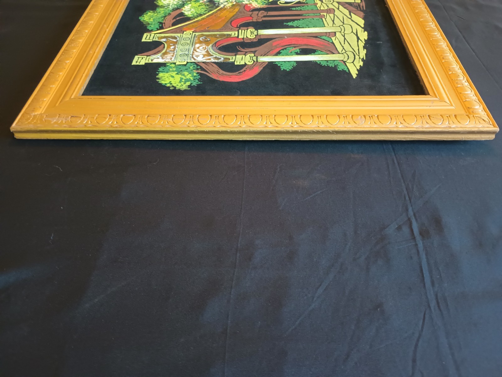 MCM Ashbrook Studios Roman Garden LIGHTED Velvet Oil Painting 23 X 45 Framed VTG