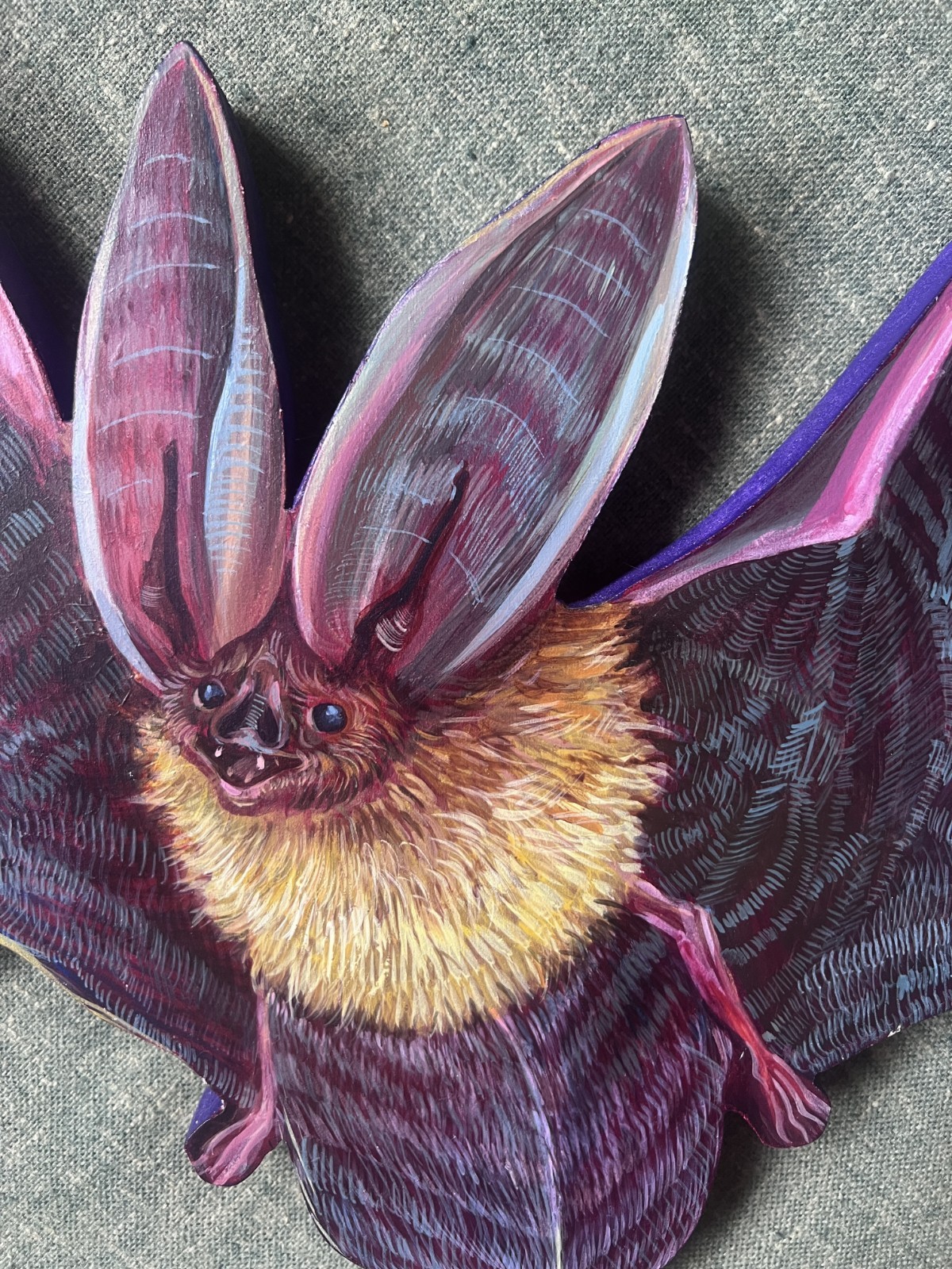 VAMPIRE BAT WINGS 💜 PAINTING Wood Panel HALLOWEEN Decor Hand Cut FINE ART 32.5″