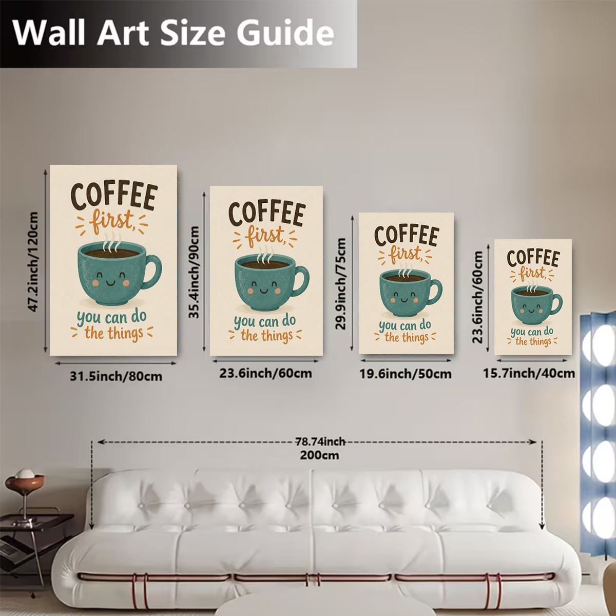 Coffee First Canvas Wall Art Cute Coffee Cup Kitchen Decor Motivational Quote