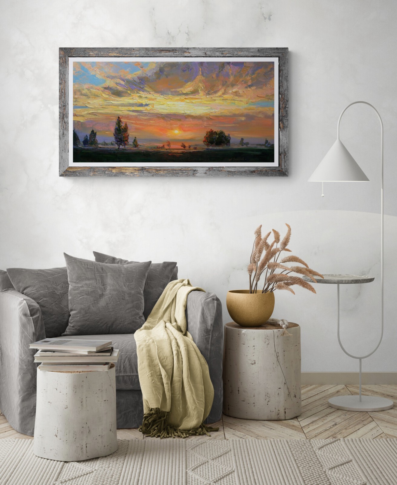Sunset landscape IMPRESSIONISM original artwork Oil on canvas by A Onipchenko