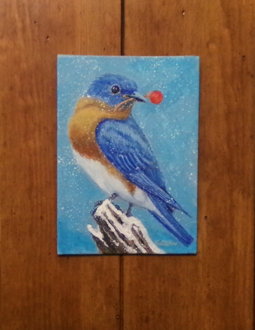 Bluebird Original Bird Painting 5×7 Winter Animal Wildlife Modern Wall Art
