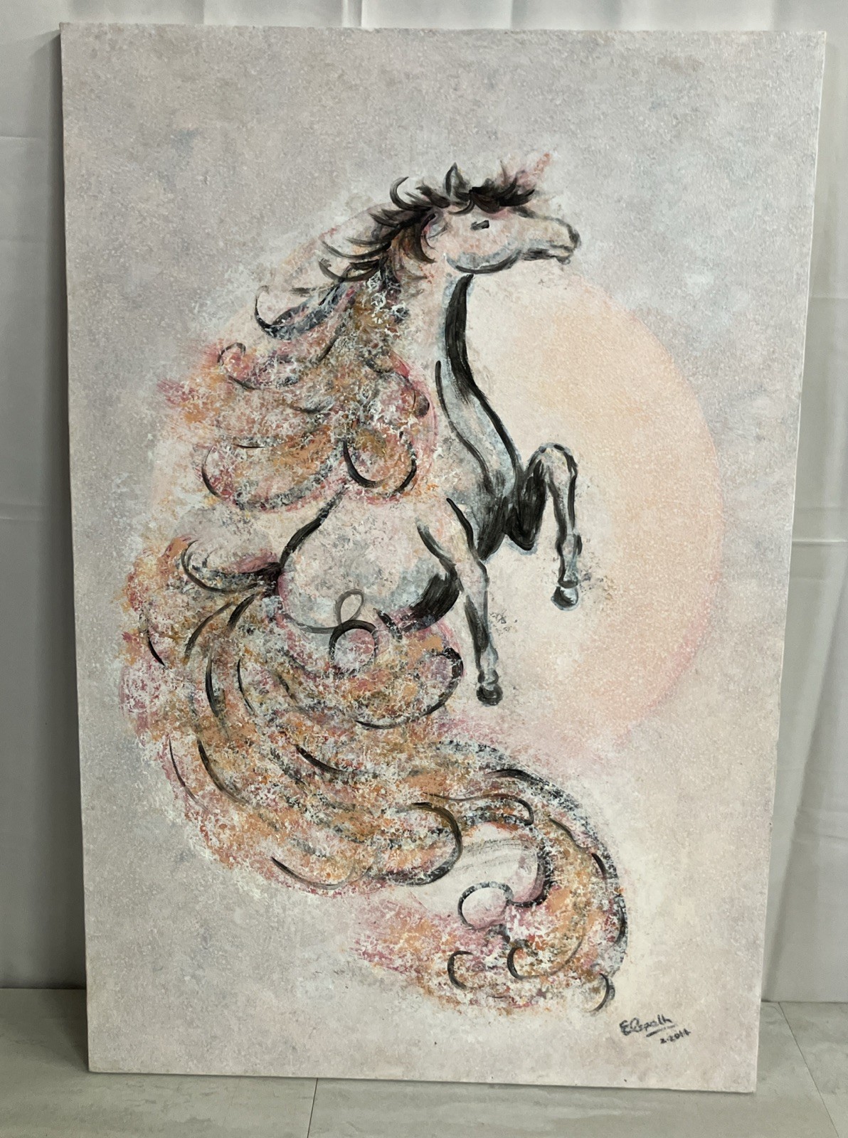 Original Acrylic Painting Pink Pony 24” X 36” By Elspeth Lambert Fantasy Horse