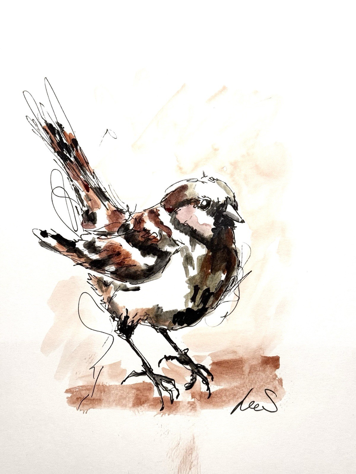 Original Abstract Expressionism 9X12 Sparrow Paper Modern Handmade Signed 12