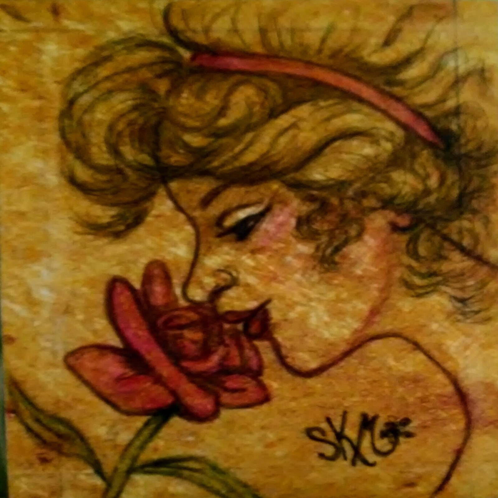 ROSEBUD – Pen & Ink on 4″ x 5.5″ CardStock – Framed