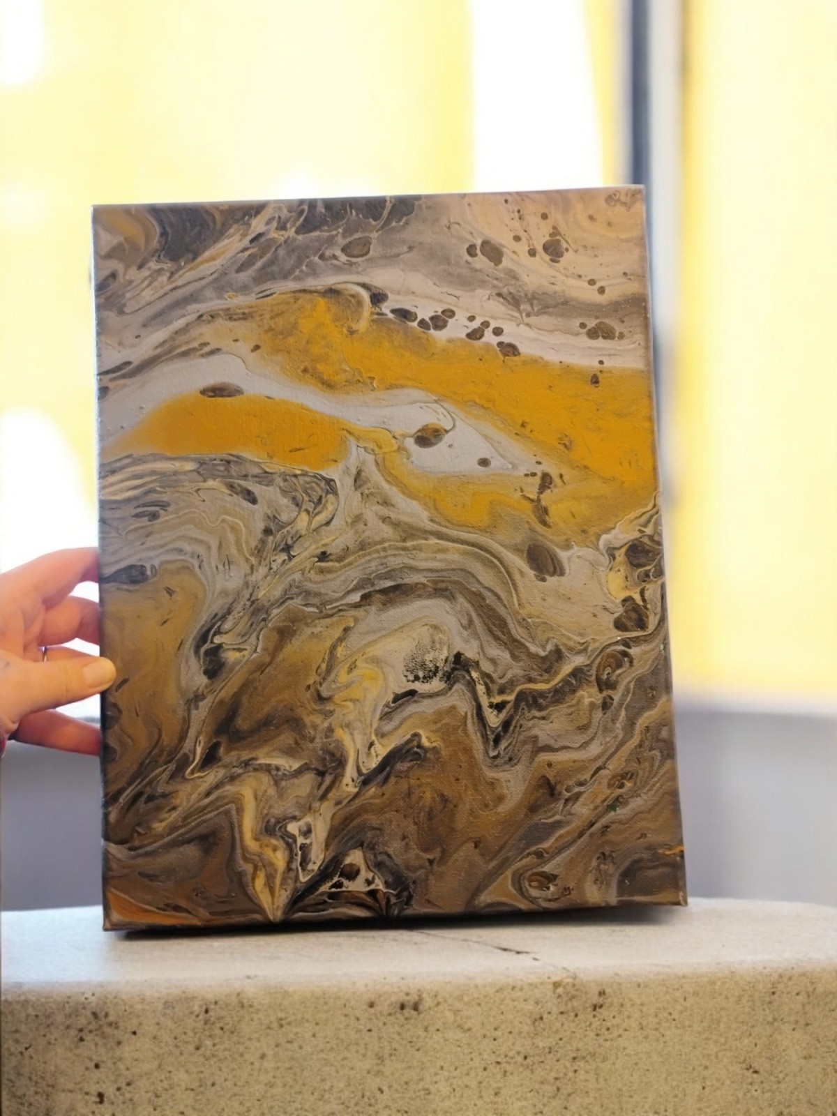 Abstract Yellow Gray Brown Small Unframed Canvas Painting Single Piece Art