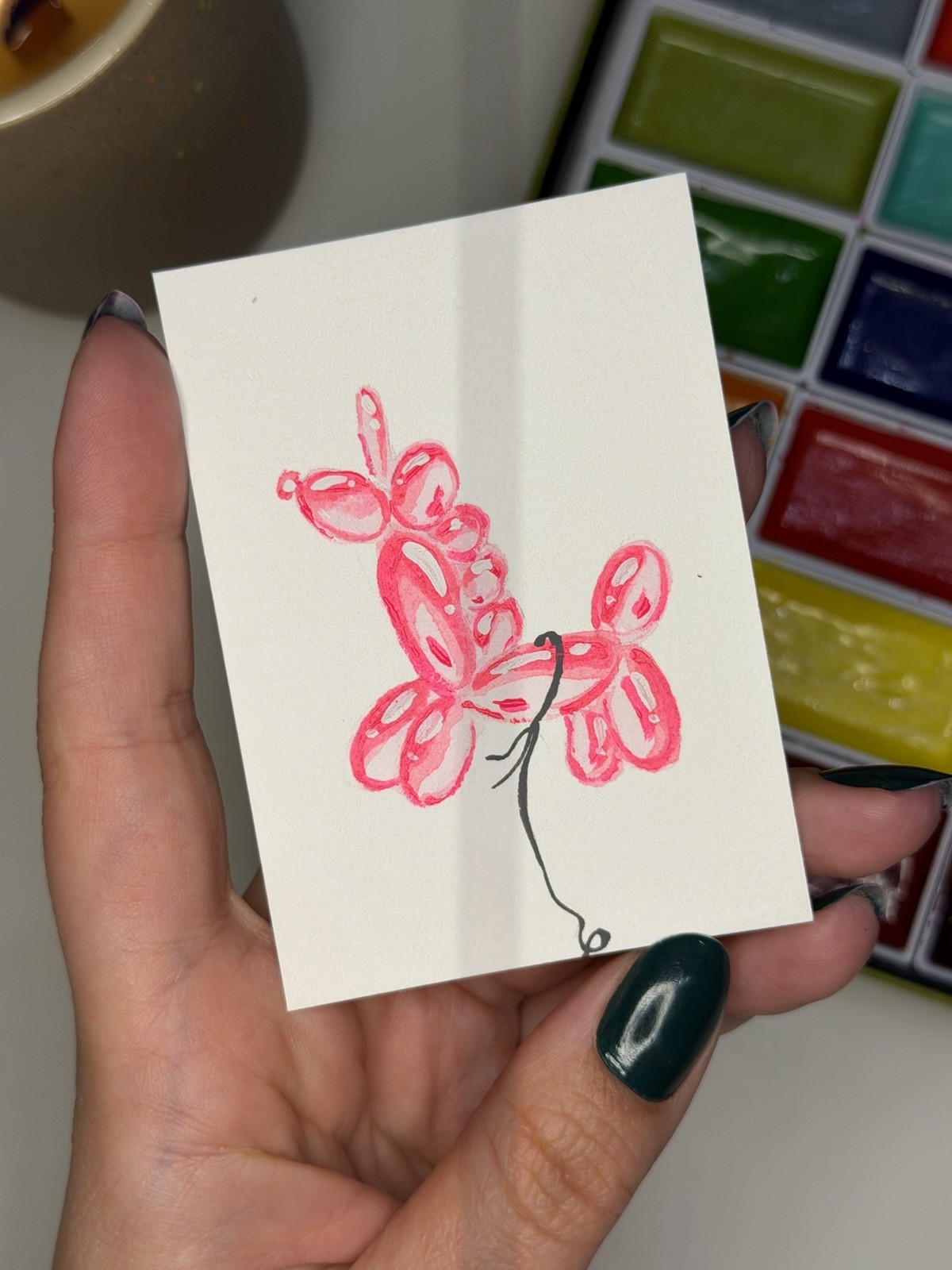ACEO Original Watercolor Painting 2.5×3.5in – Unicorn Balloon – Mini Art