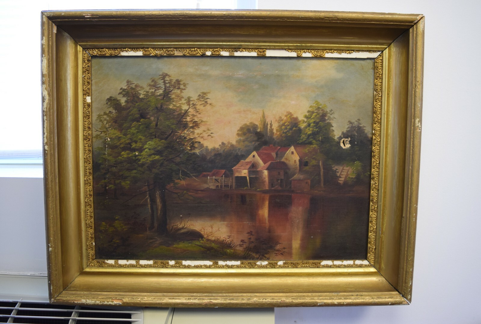 Very Old Framed Oil Painting on Canvas «Landscape» 27″ x 21 1/2″ (CU#897)