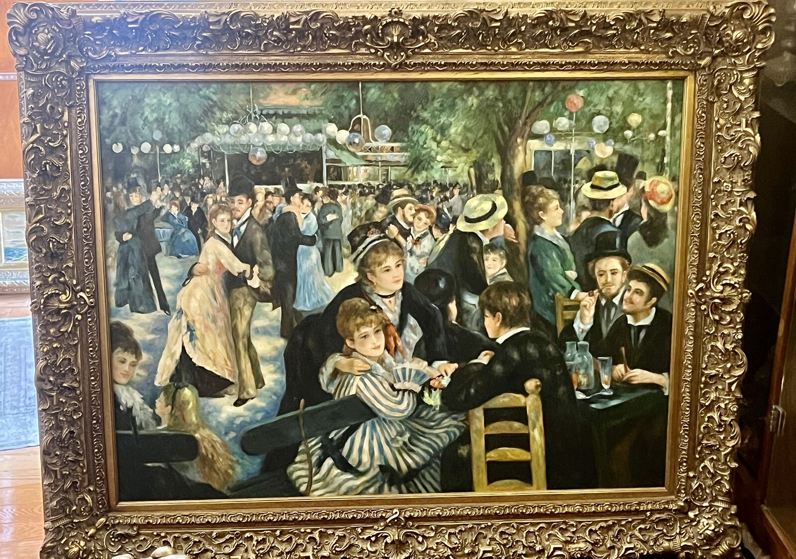 FINE ,LARGE BALLROOM OIL PAINTING RENOIR STYLE 20C ,GORGEOUS DETAILS 60″ X 48″