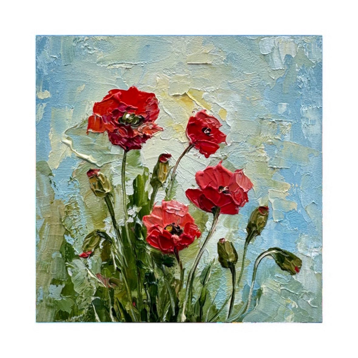 original oil painting Poppies Art Red poppy painting Flowers small artwork