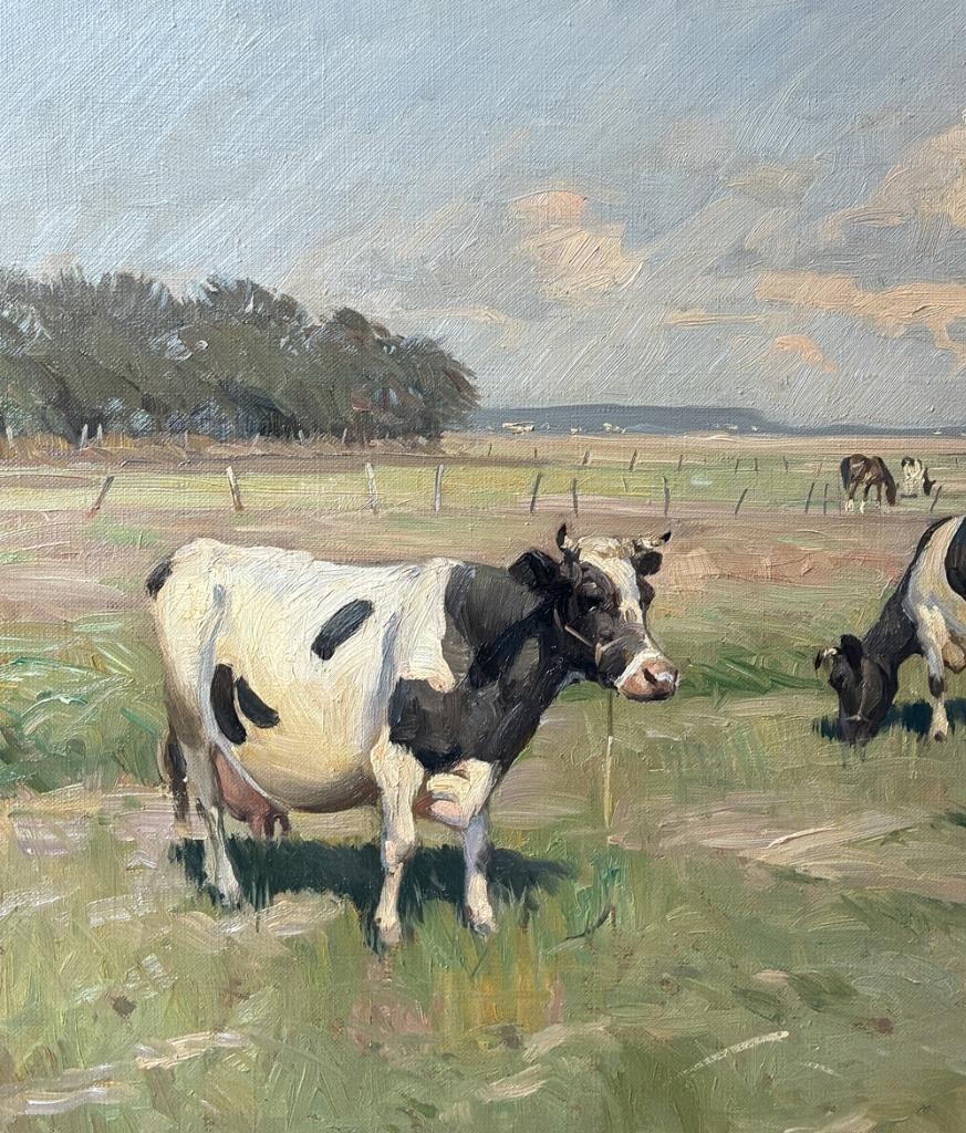 Knud Edsberg (1911) Fine Pastoral Landscape with Grazing Cows. ca 1940. COA