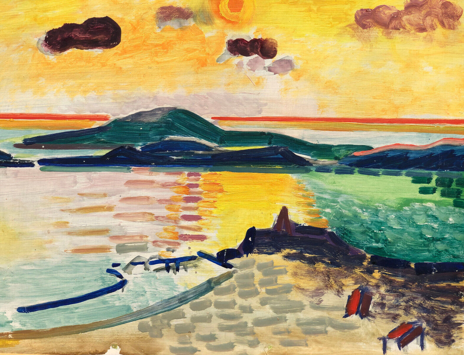 Yellow Sky over Wiscasset, Maine Inlet/Seascape-1960s-Israel Louis Winarsky