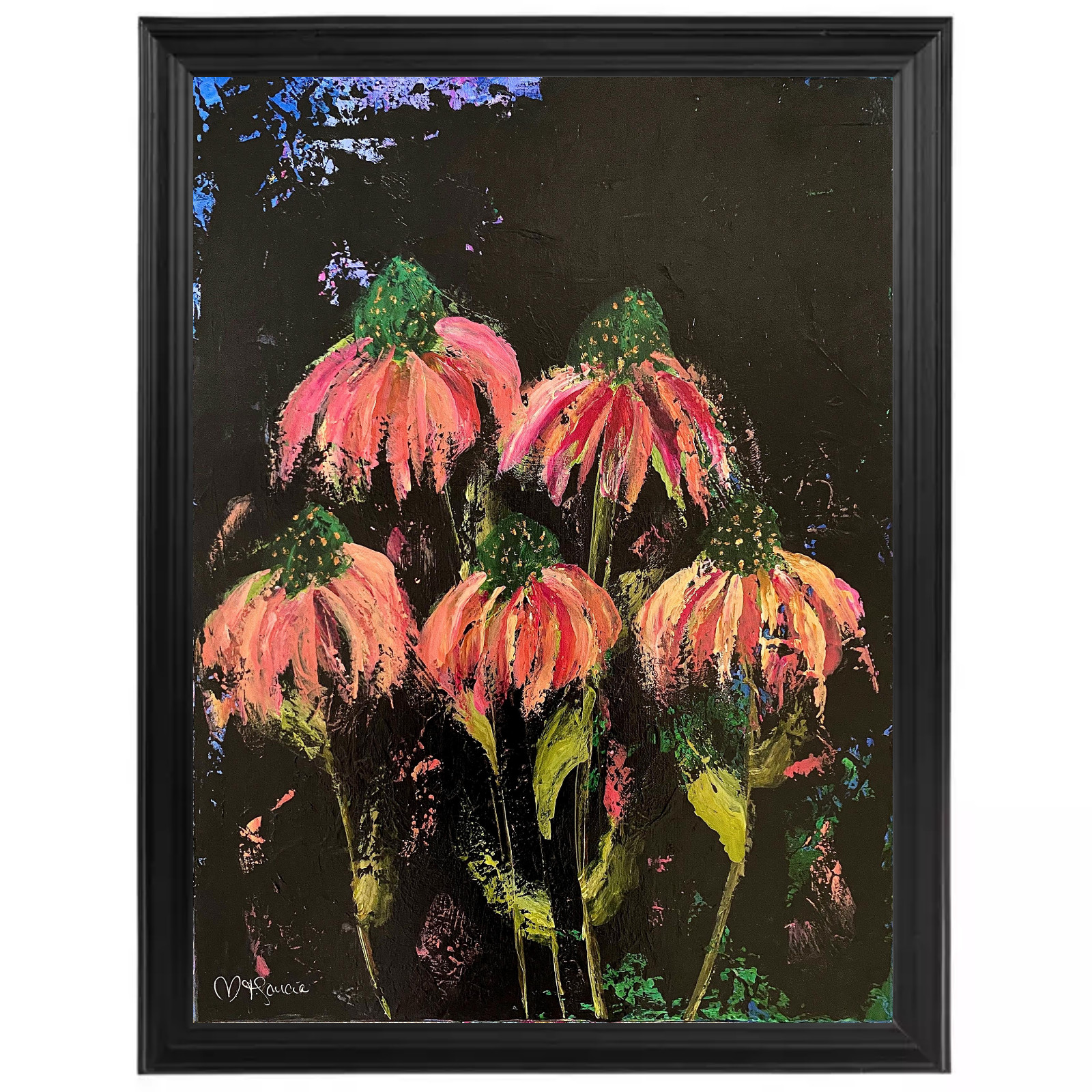 Abstract Cone Flowers 18×24 Expressionist Dark Botanical Original Painting