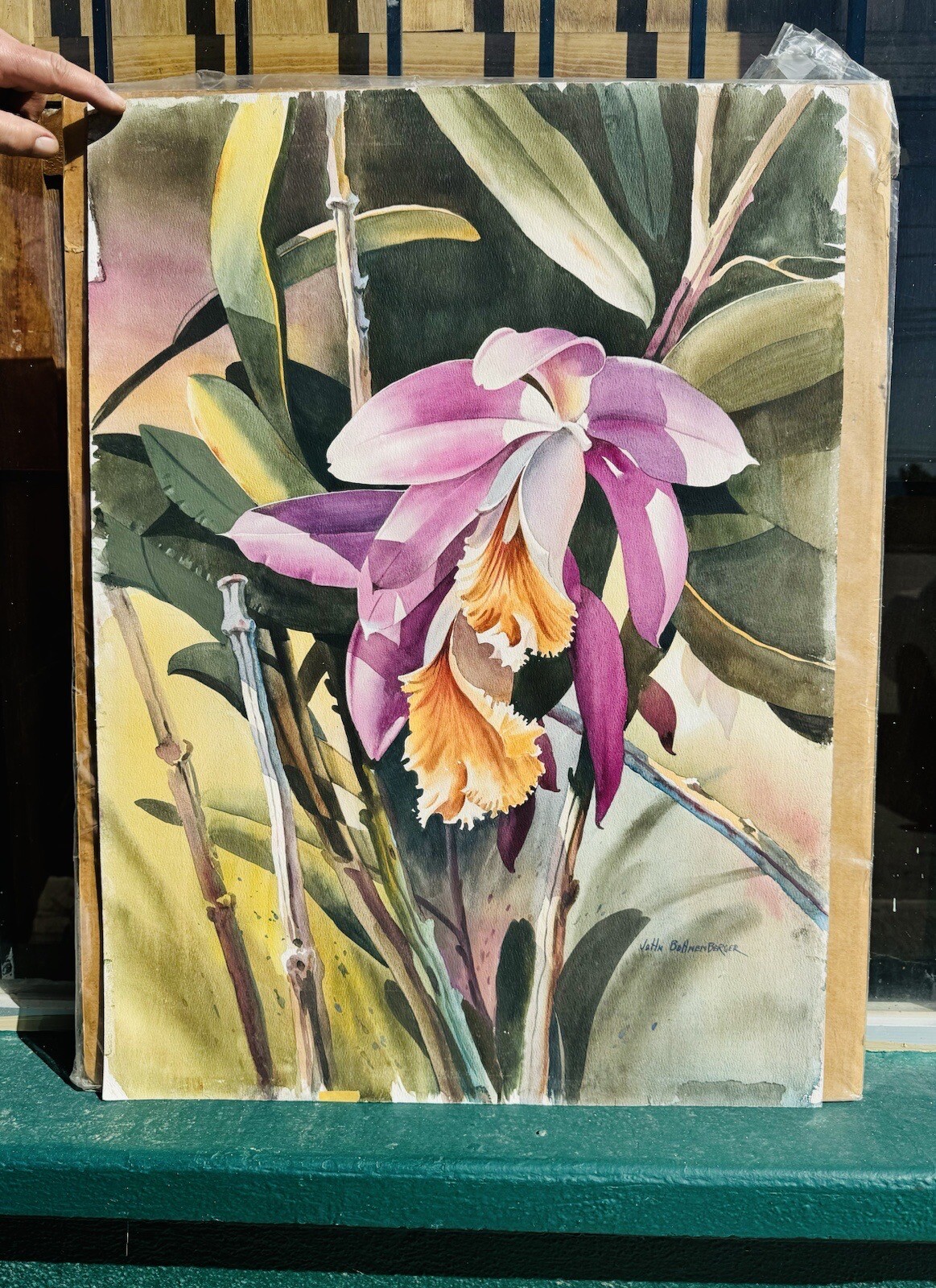 Vintage Post War Impressionist Harbor/Flower Watercolor Painting J Bohnenberger