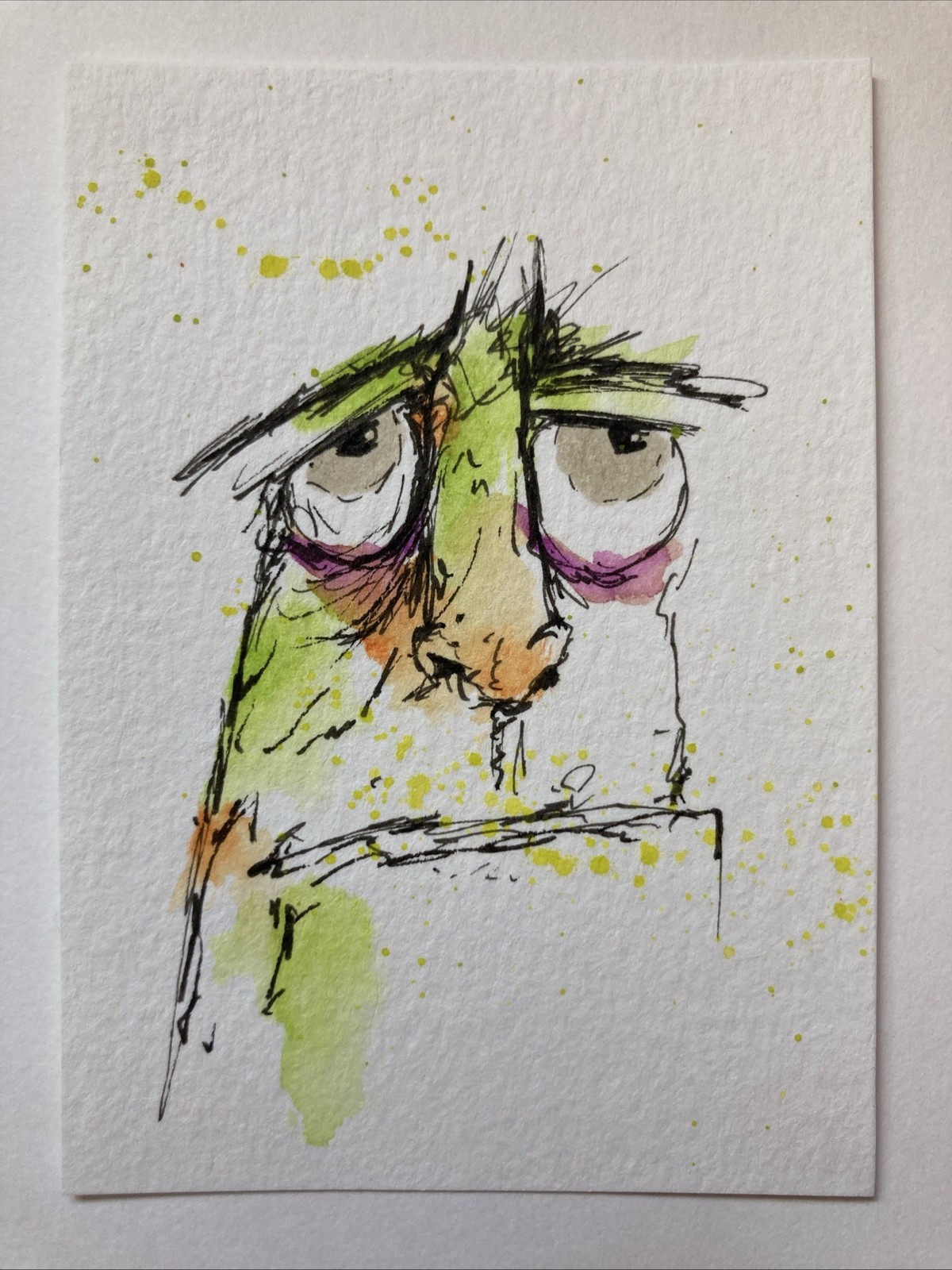 ACEO Original Watercolor Painting OOAK Monster ATC Artist Trading Card