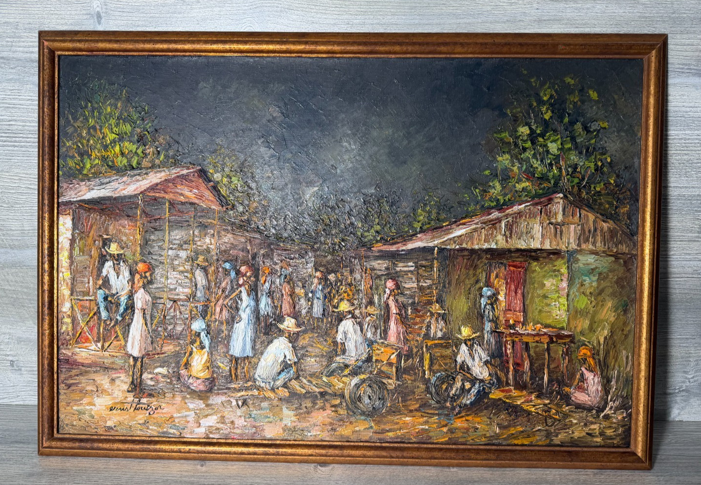 Vtg Original Haitian Art Oil Painting By Ernst Louizor Haiti Impasto 24″ x 16”
