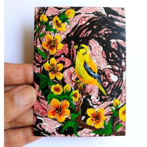 ACEO Original Bird Animals Nature Acrylic Mini Art Card Hand Painting NEW OOAK