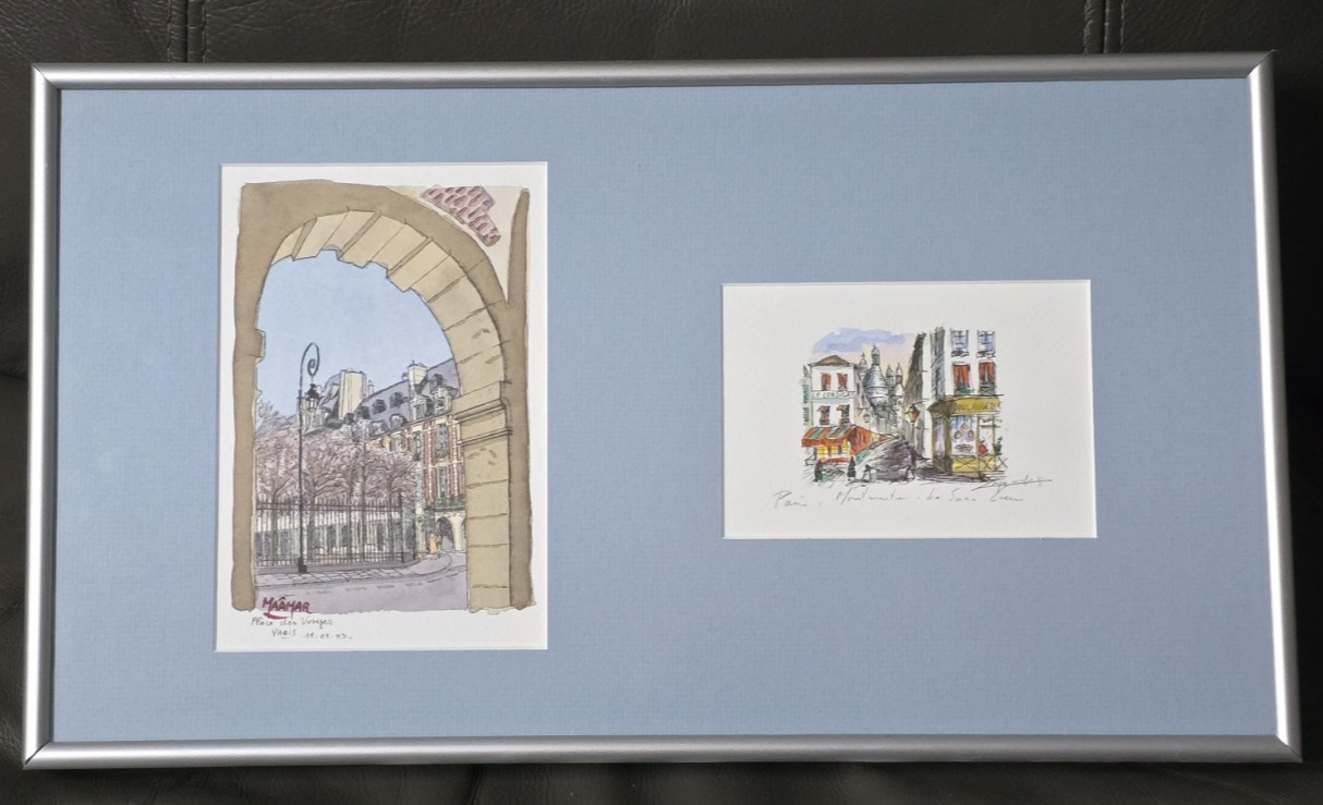 2 Part Place Des Vosges Paris Watercolor Maamar & Montmartre Le Consulat