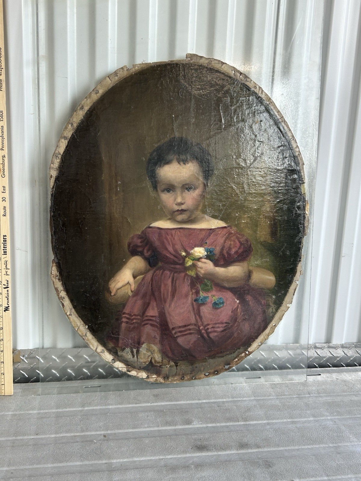 Antique O/C Signed J.L. Harding & Dated 1872 Painting of a Young Girl “As Found”