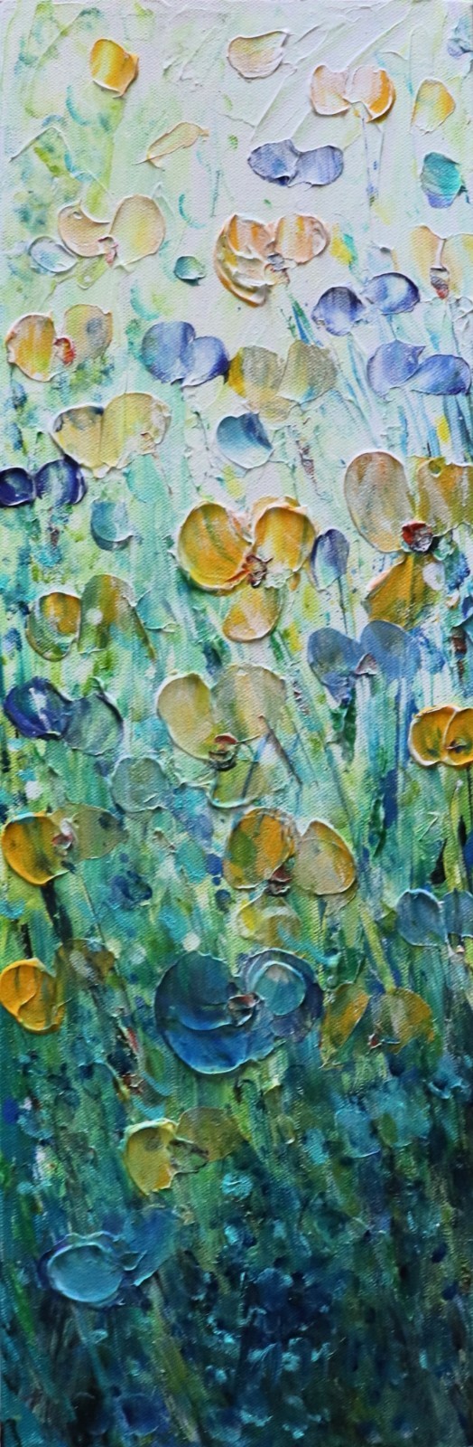 Original Textured Wildflower Painting 8×24 Floral Canvas Art Blue Yellow Flowers