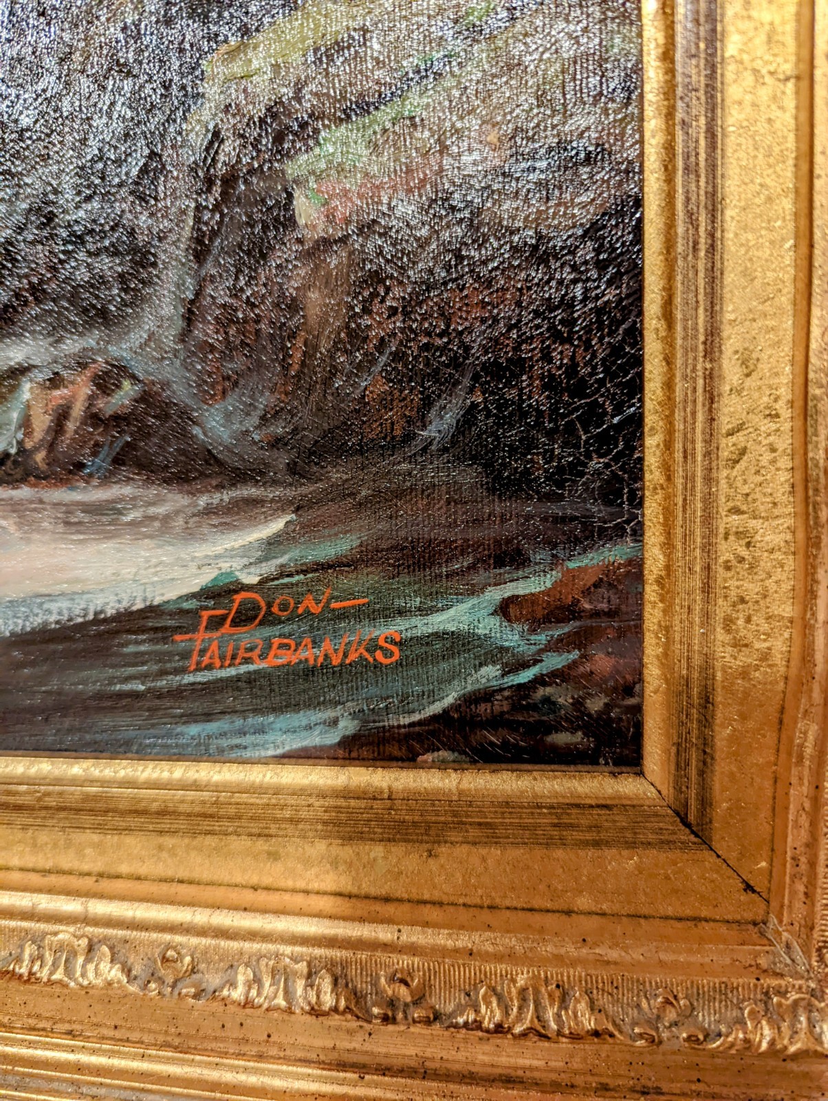 Don Fairbanks Signed Framed Realism Seascape Ocean Waves Canvas Painting 44×32″