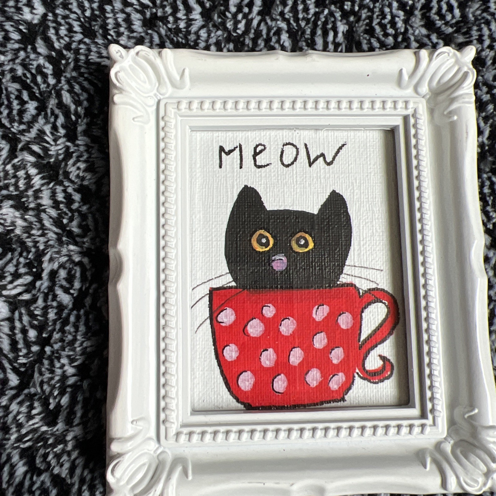 Black Cat Kitty , cute,original,miniature Painting,small,mini,framed
