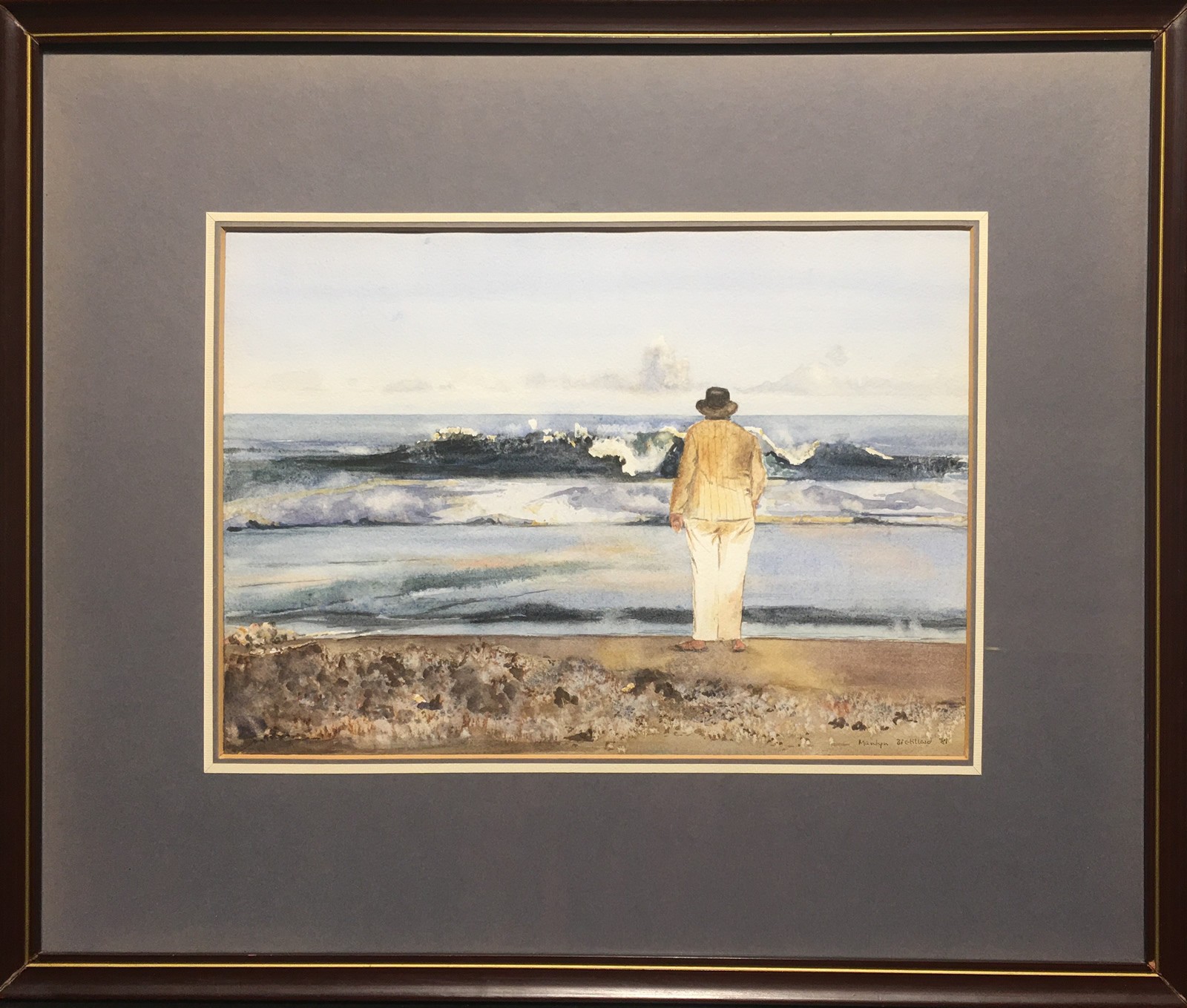 Marilyn Bretillard (French) – Framed Watercolour – L’Homme Et La Mer (1981)