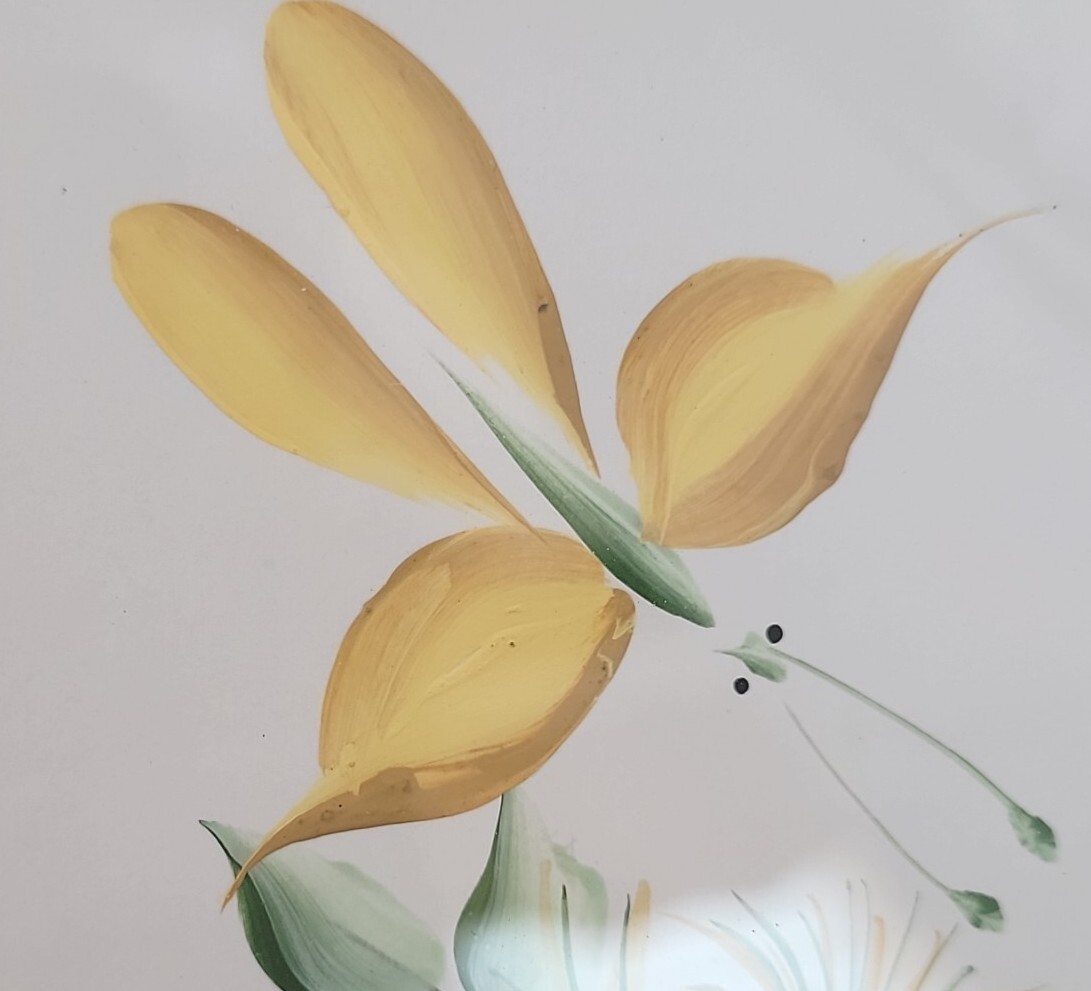 Framed Matted Original Artwork Acrylic Paint On Paper Yellow Flowers Signed