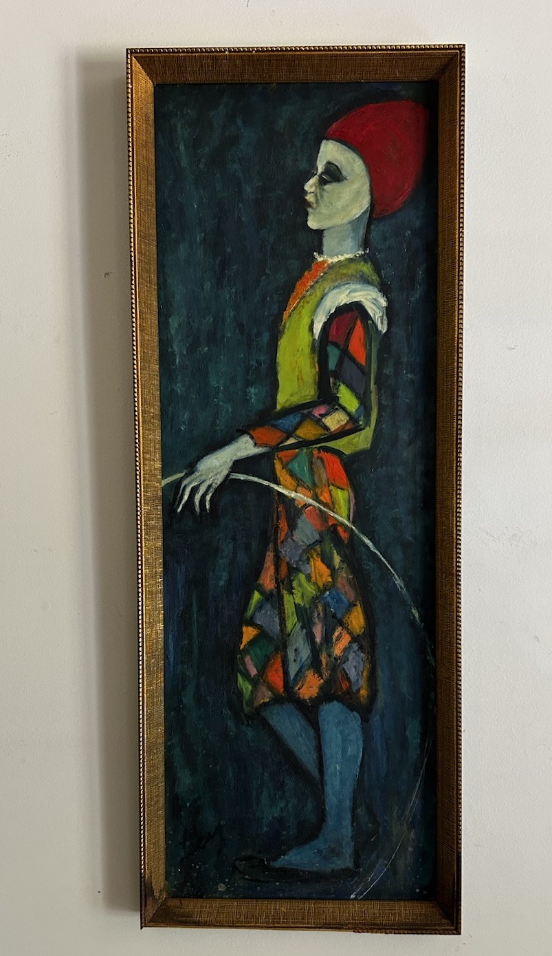 Original Mid Century Modern Oil Painting Of Dancer / Jester Signed LEES