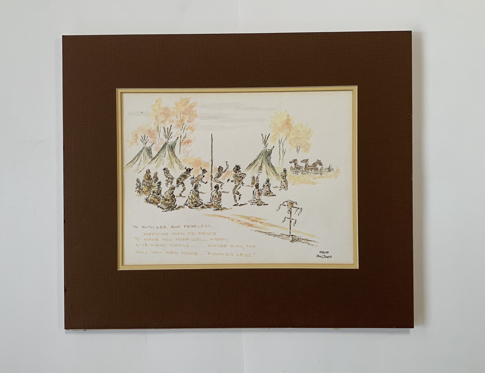Fred Rhoads Cartoon Vtg Original Personalized Signed Native American Western