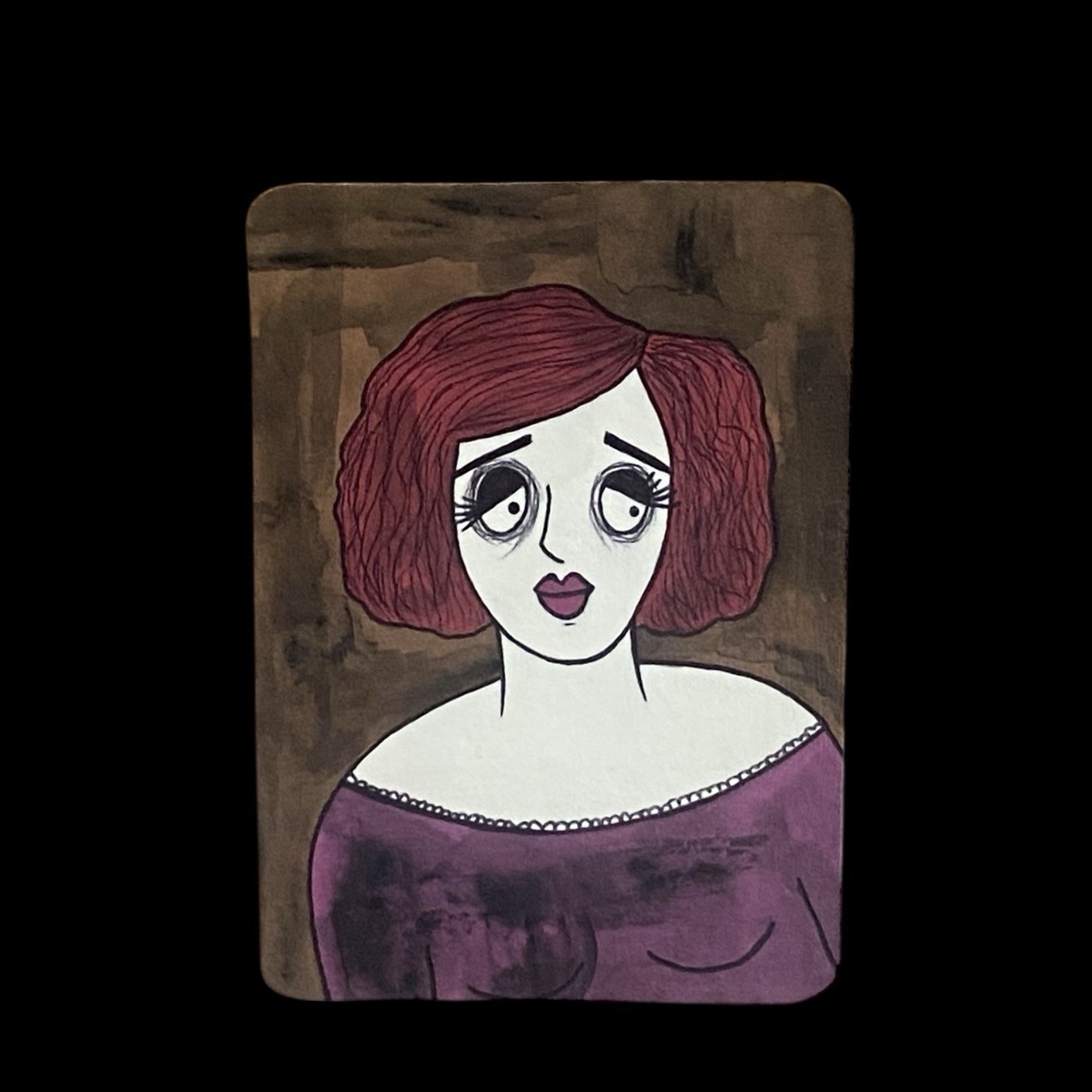 ACEO Mini Original Painting Alt Girl Small art Big Eyes Gothic Emo Woman