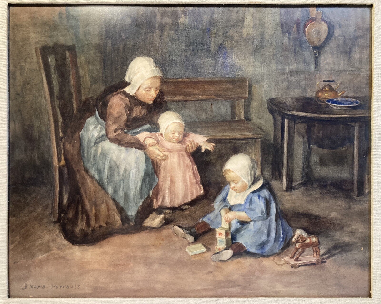 IDA MARIE PERRAULT MICHIGAN, DUTCH CHILDREN ILLUSTRATION ANTIQUE PAINTING