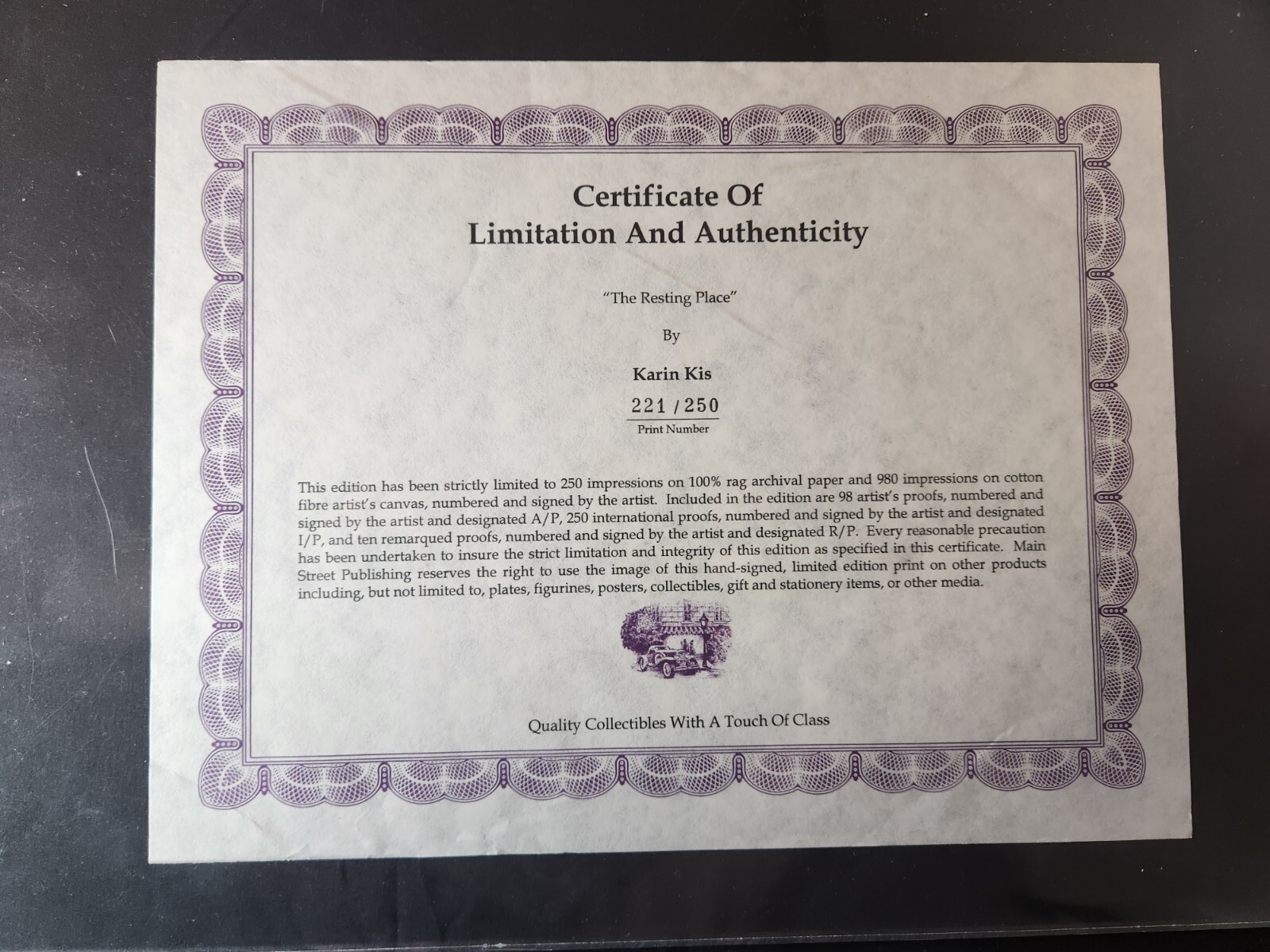 KARIN KIS Art Print Litho «The Resting Place» LTD Signed & #221/250 With COA