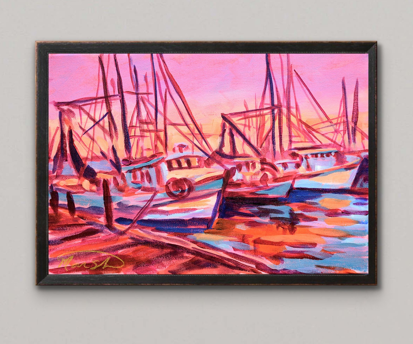 Original 11×14 Expressionism Sailboats Abstract Acrylic Canvas Signed Decor