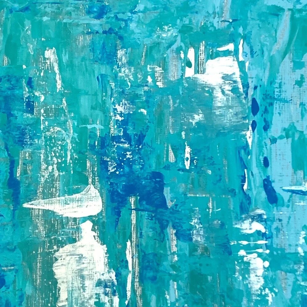 ORIGINAL ART! Teal, aqua, metallic silver & blue