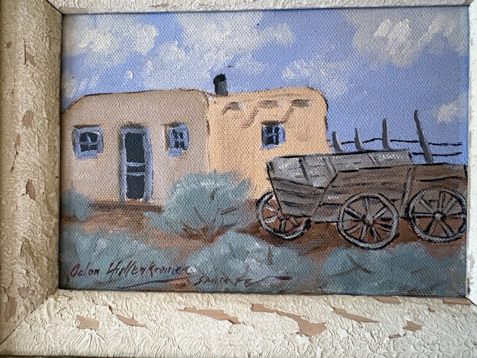 Antique signed🎨 ODON HULLENKREMER Oil Painting 🎨SANTA FE 🎨 New Mexico WOW !!