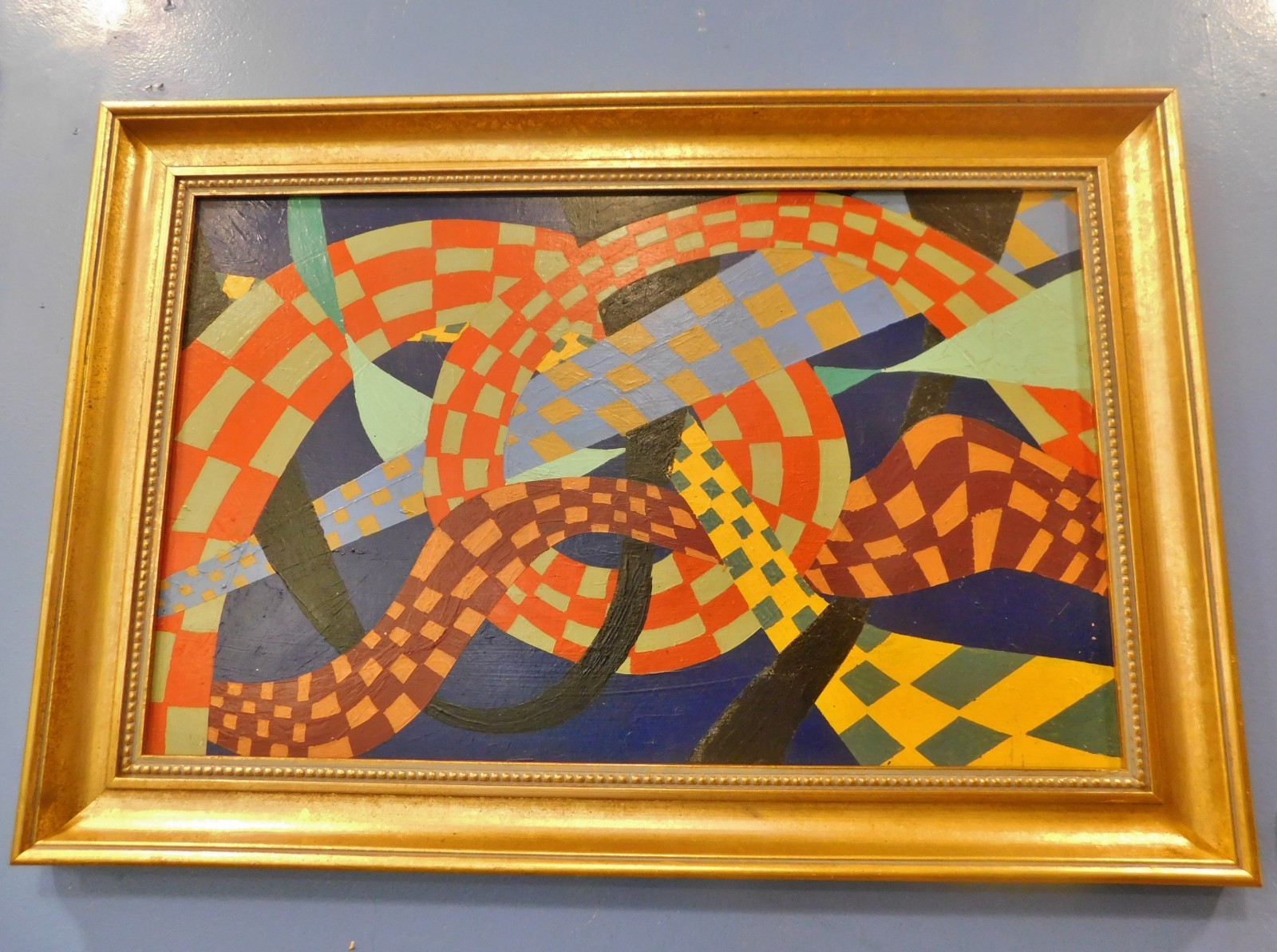 1962 Cubist Abstract Geometric Expressionist oil Painting by ROSS 28 x 20 Framed