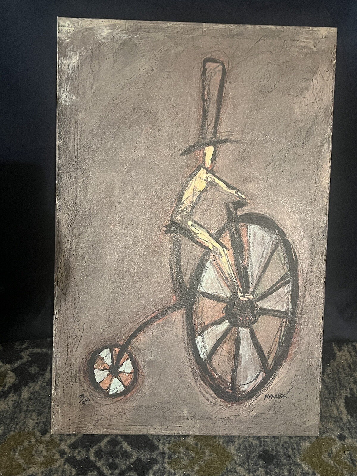 Man With Top Hat On Bike Painting.￼