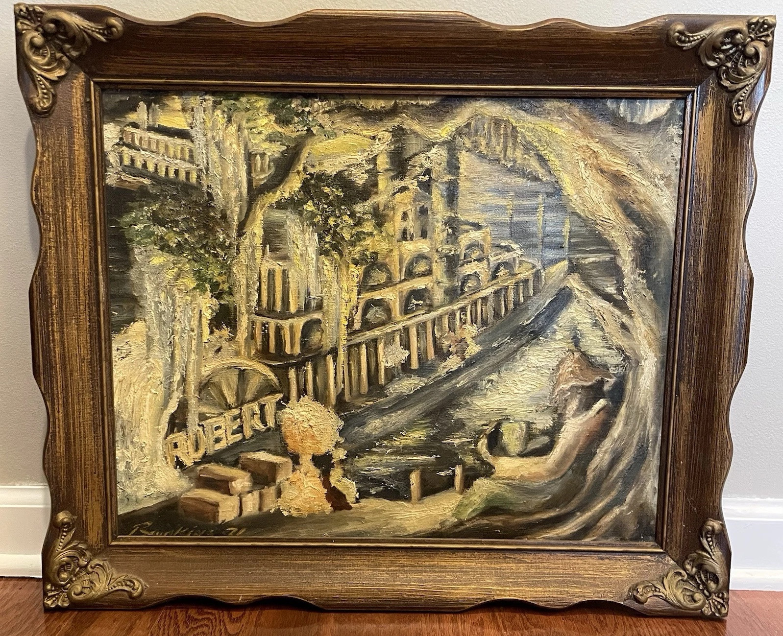 Vtg. Original Painting Signed By Rudkins 1971 Highly Textured Framed 16 X 20