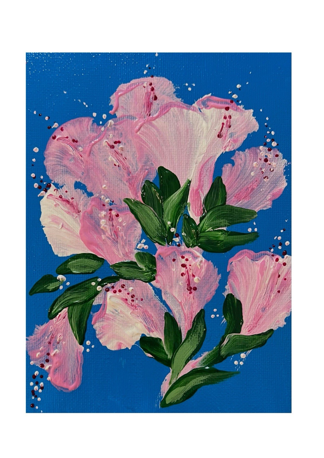 Pink Flowers Floral Abstract Acrylic 5×7” Canvas Panel VLP Original