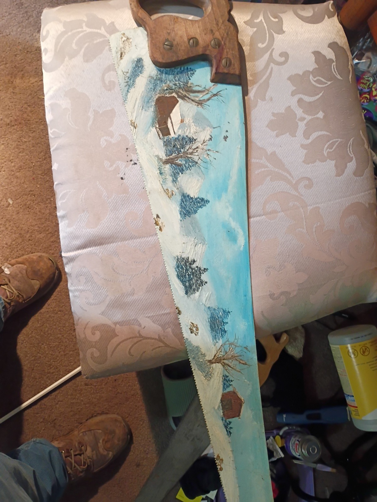 Vtg Betty Robinson Artist Wooden Hand Saw Folk Blade Art Painting Signed Betty