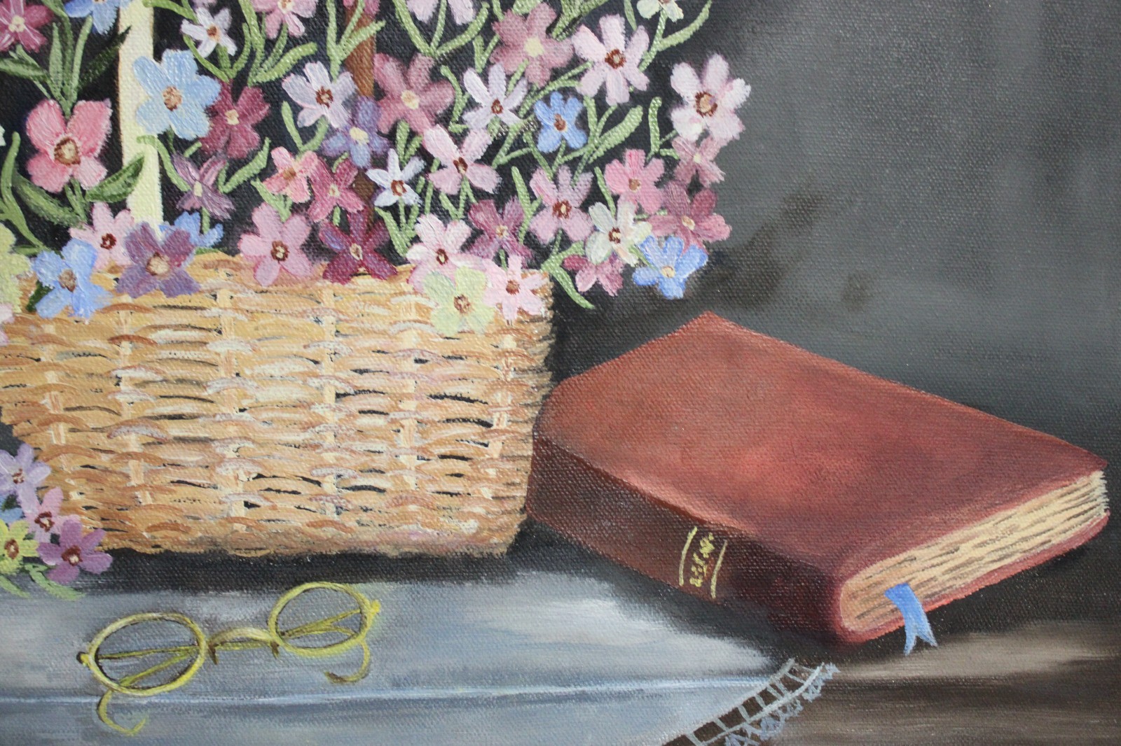 VINTAGE IMPRESSIONIST OIL PAINTING FLORAL RED GERANIUM FOLK ART SIGN GILT FRAME