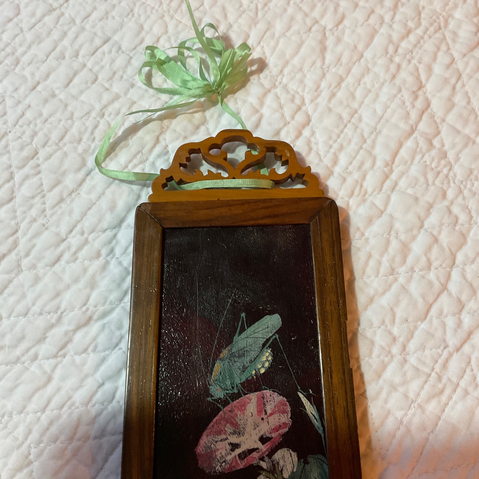Small two sided Asian painting, original handpainted, flowers, floral birds